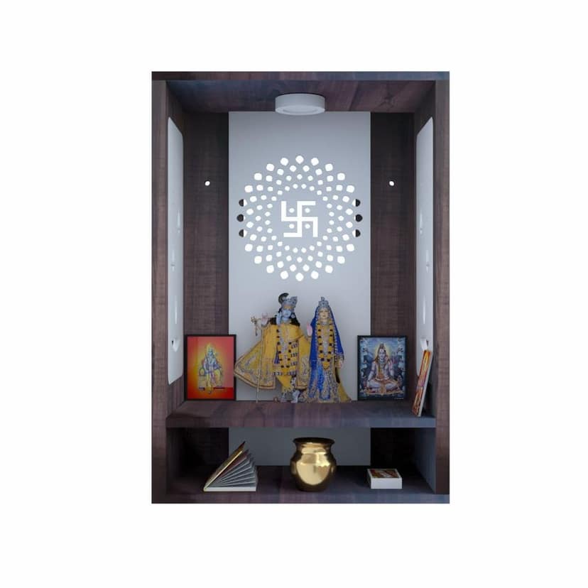 Mahaveer Art and Crafts - Pavitra Pooja Mandir for Home&Office, Wall Mounted Engineered Wood Temple with Wpc Jalli Design&Led Spot Light, Size-H20.5 X L14.17 X W8.3 Inch view 2