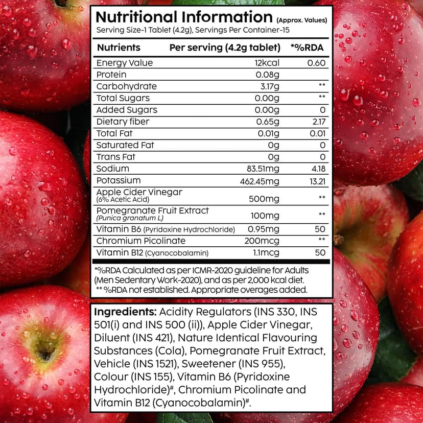 Apple Cider Vinegar Effervescent Tablet with mother (vitamin B6 & B12) Pack of 8 Tubes__2 Months__120 Tablets view 9