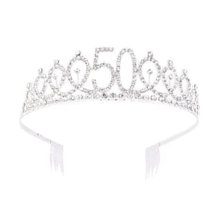 Happy 50th Birthday Silver Crown with Rhinestone - 1PC