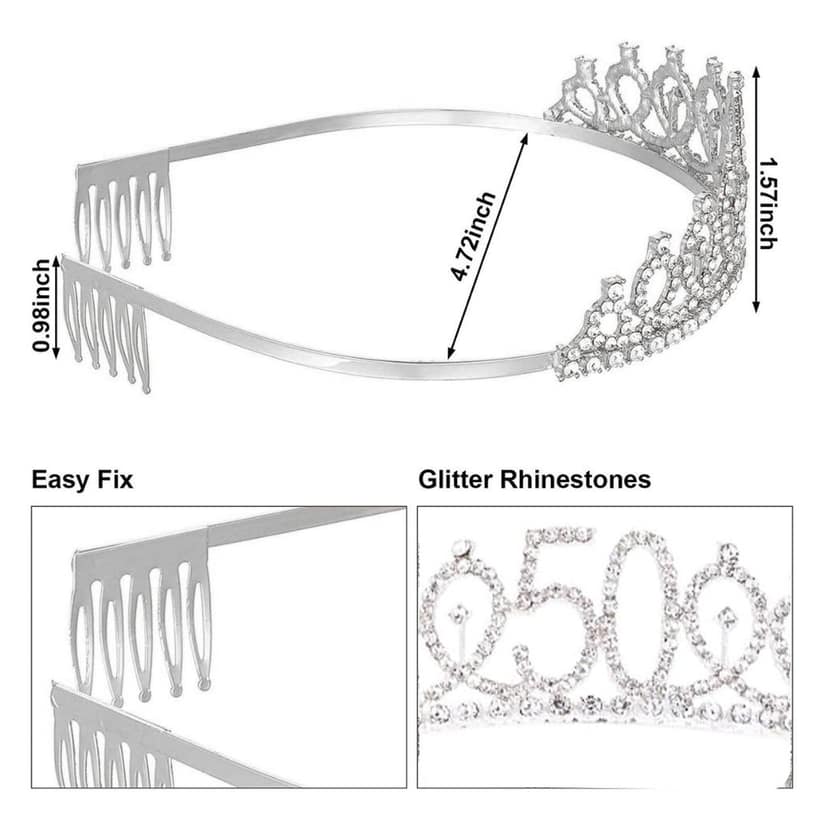 Happy 50th Birthday Silver Crown with Rhinestone - 1PC view 7