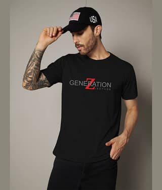 Leotude Men Cotton Blend Regular Fit Printed T-Shirt ( Black )