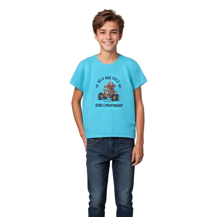 Boys T shirt Cotton Scuba Blue "Wild Mud Race"