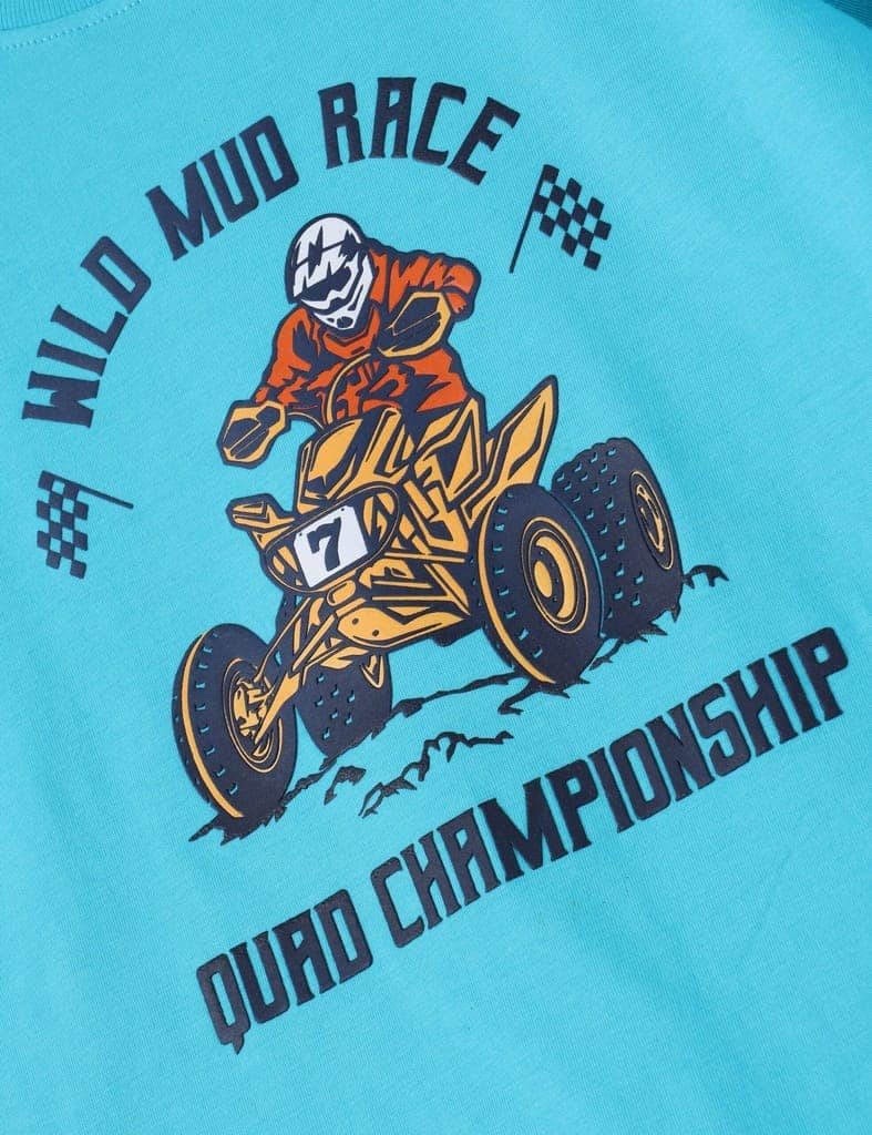 Boys T shirt Cotton Scuba Blue "Wild Mud Race" view 2