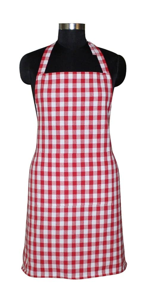 AIRWILL, 100% Cotton Yarn-dyed Designer Checked Weave Aprons, Sized 65cm in Width & 80cm in Length with 1 Center Pocket, Adjustable Buckle on Top and 2 Long Ties On Both 2 Sides. Pack of 10 piece.