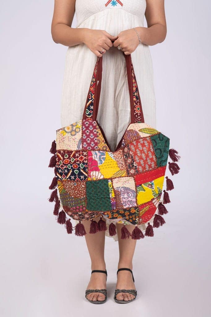 Rajasthani Patchwork Bohemian Tote Bag, Shoulder Handbag for Women view 5