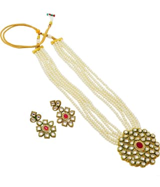 Jewar Mandi - Green Brass Necklace Set ( Pack of 1 )