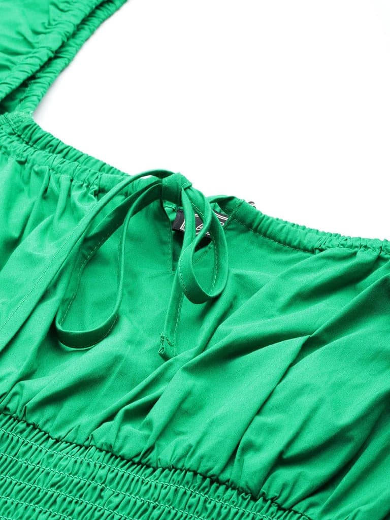 Tie-Up Neck Puff Sleeve Smocked Cotton Bardot Crop Top view 5