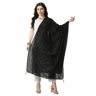 Generic Women's Chanderi Self Design Dupatta (Black, Length: Free Size)