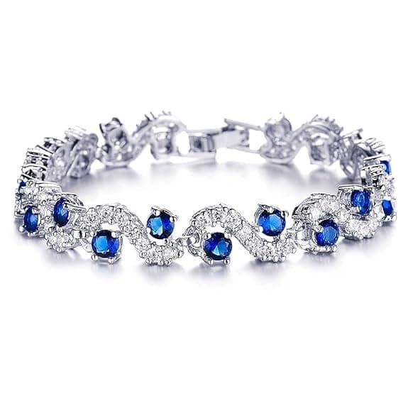 Shining Diva Fashion Royal Blue Crystal CZ Silver Plated Stylish Bracelet Gift for Girls Women view 3