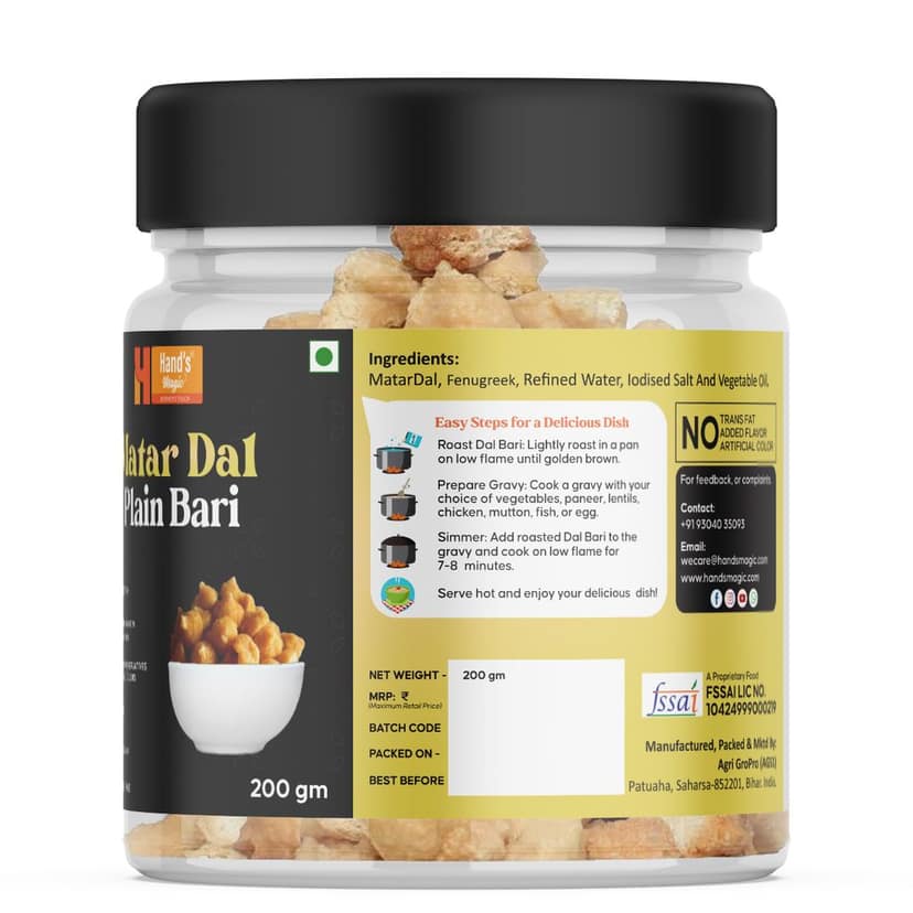 Hand’s Magic Matar Dal Plain Bari – Premium Pack | High Protein | Ready to Cook | 100% Homemade | No Preservatives | Natural & Healthy | 200g view 3