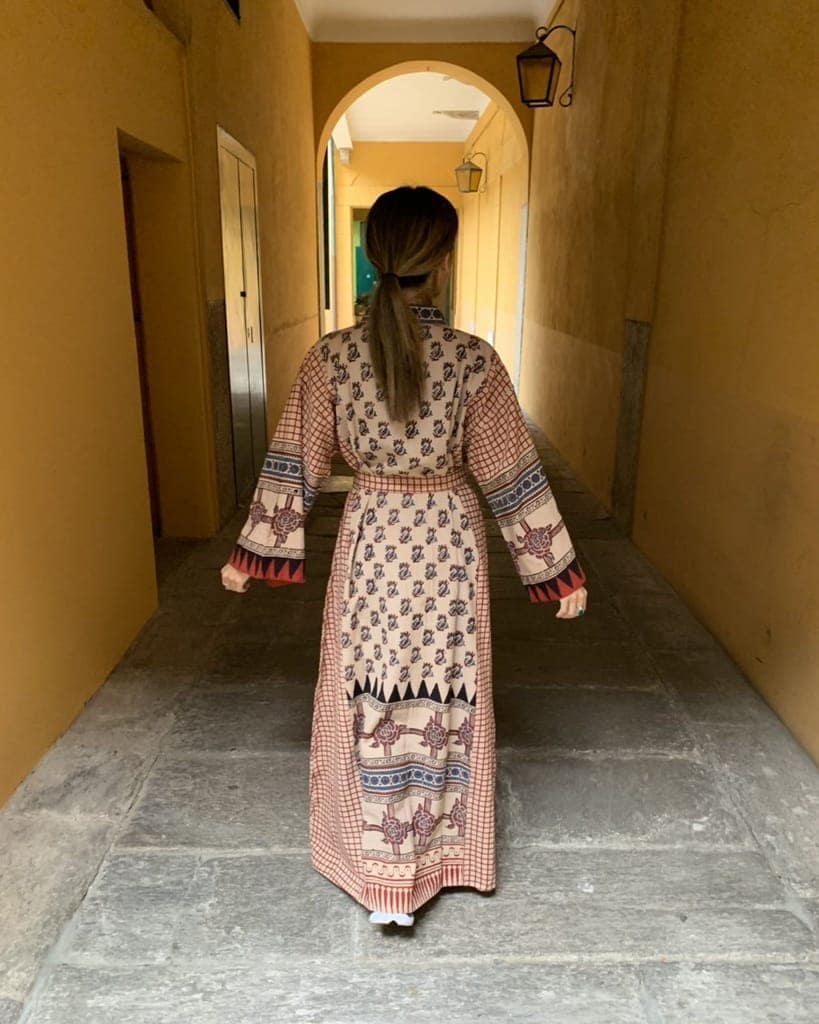 Cream Hand printed Organic Cotton Back To Nature Kimono view 3