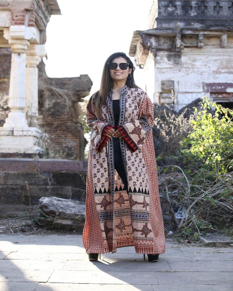 Cream Hand printed Organic Cotton Back To Nature Kimono view 4
