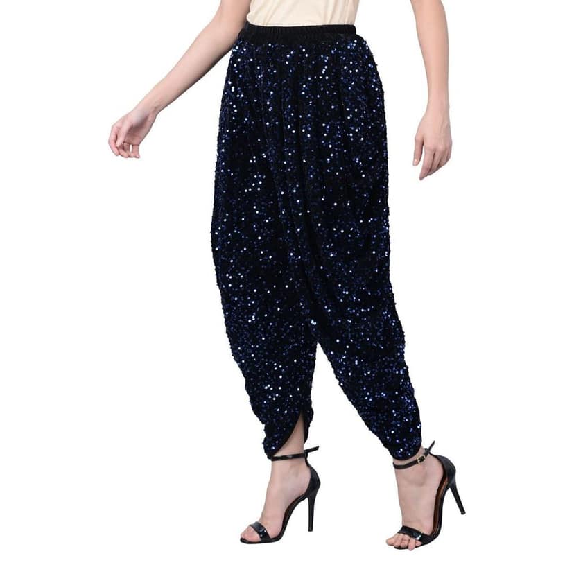 Vdesi Free Size Velvet Sequins Dhoti Pants Blue view 2