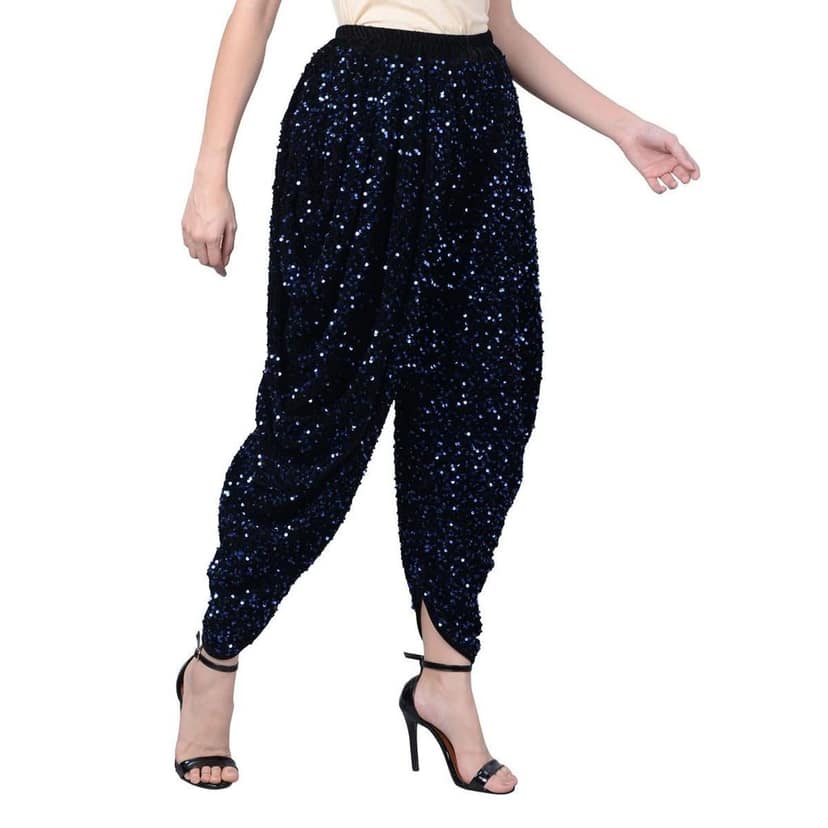 Vdesi Free Size Velvet Sequins Dhoti Pants Blue view 3
