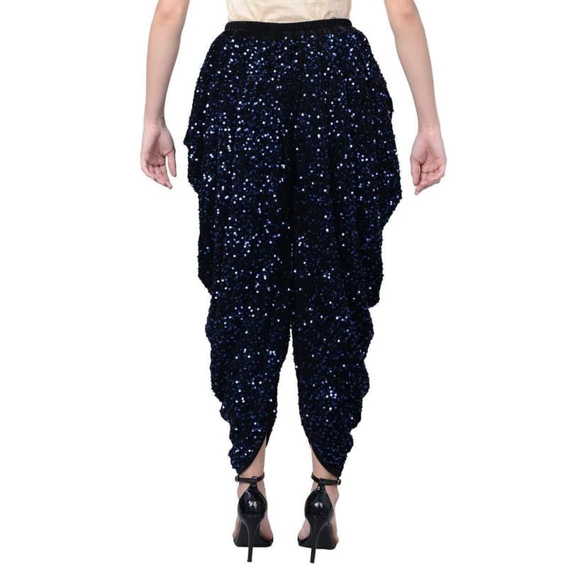 Vdesi Free Size Velvet Sequins Dhoti Pants Blue view 4
