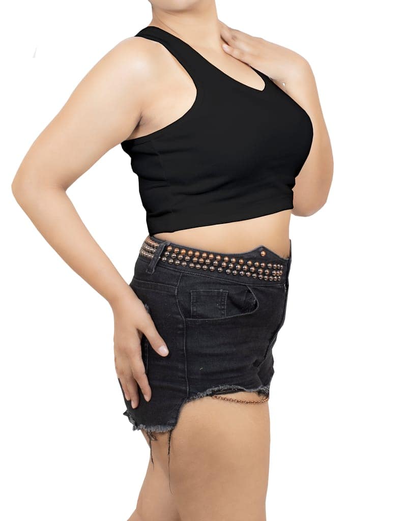 Soft and Stretchy Cotton Knit Rib Fitted V Neck Fitted Casual and Sports Crop Top view 2