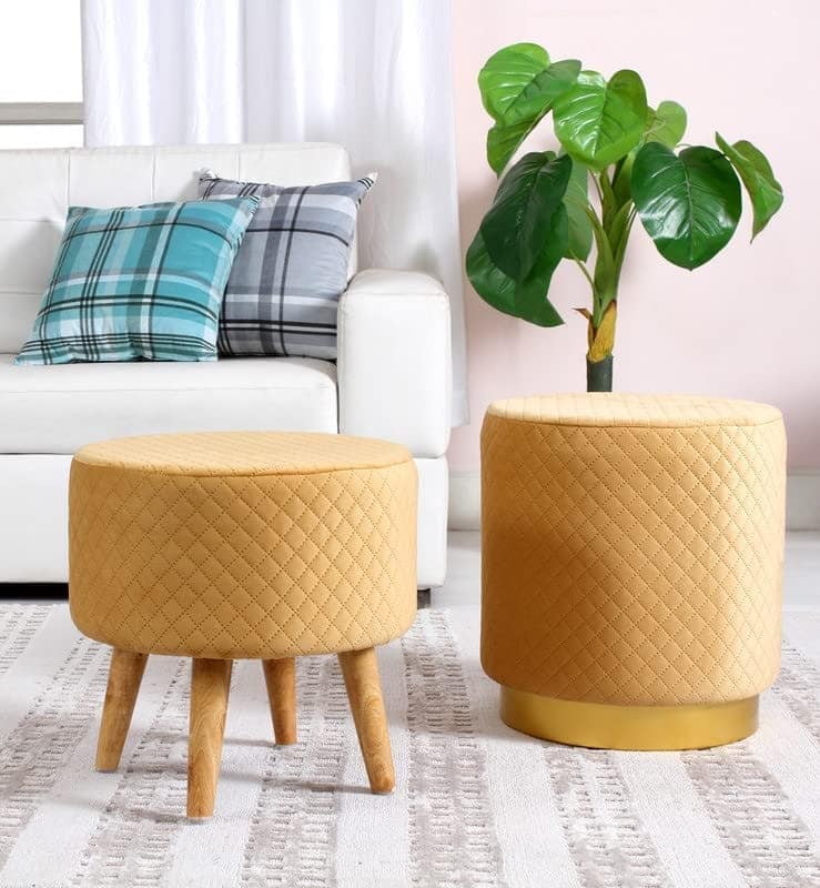 Shadowkart Ottoman Pouffes Sitting Mudda Puffy Stool for Living Room Dressing Table Pouf Round Footstool for Office Home Decor, Check Holland Velvet ,16x16x17 Inch