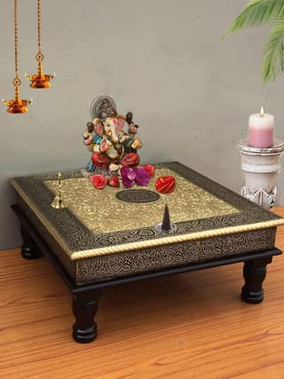 Wood To Cart® Pooja Bajot Stool/Pooja Decor/Pooja Chowki/Patla/Chowki for Daily Prayer/Sitting Chowki for All Purpose(18x18x6 inches)