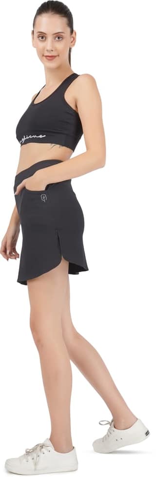 BlueFicus Women's Polyester Comfortable Stretch Double Wraparound Skort for Women & Girls for Sports, Gym, Casual Wear, Party Wear (Black)