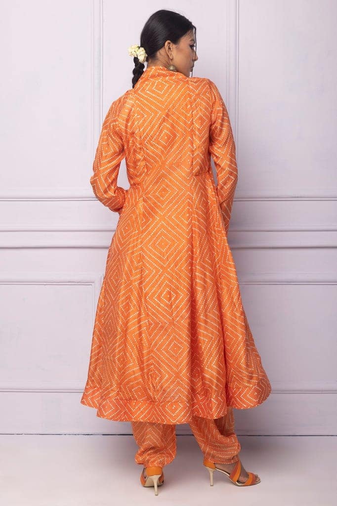 Orange Printed Silk A Line Kurti view 4