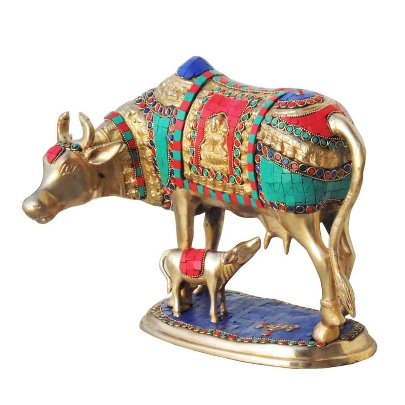 Brass Cow & Calf Stone Statue - Artistic Temple Idol, Height : 10 Inch (BSMAS804 A) view 3