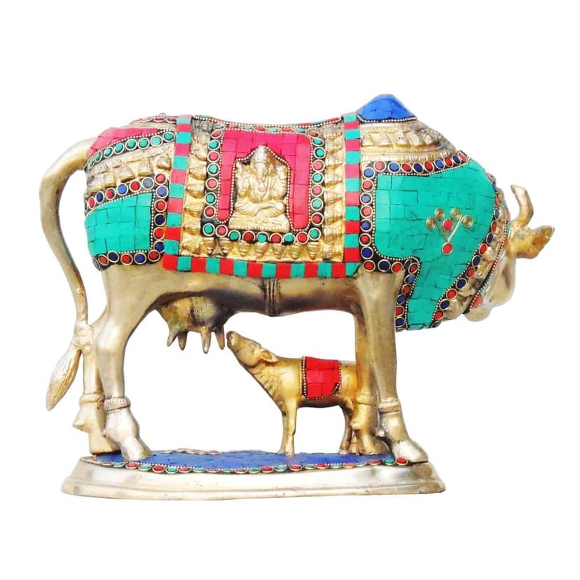 Brass Cow & Calf Stone Statue - Artistic Temple Idol, Height : 10 Inch (BSMAS804 A) view 4