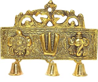 Metal Tirupati Balaji Shankh Chakra Namah Door Hanging with 3 Bells for Home ,Office & Room, Showpiece Figurines, Religious Idol