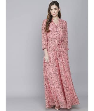TOGZZ Women Georgette Printed A-line Dress ( Pink )