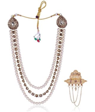 JDulha groom sherwani Necklace/Moti Mala for Men for wedding | Groom Mala and Brooch Set