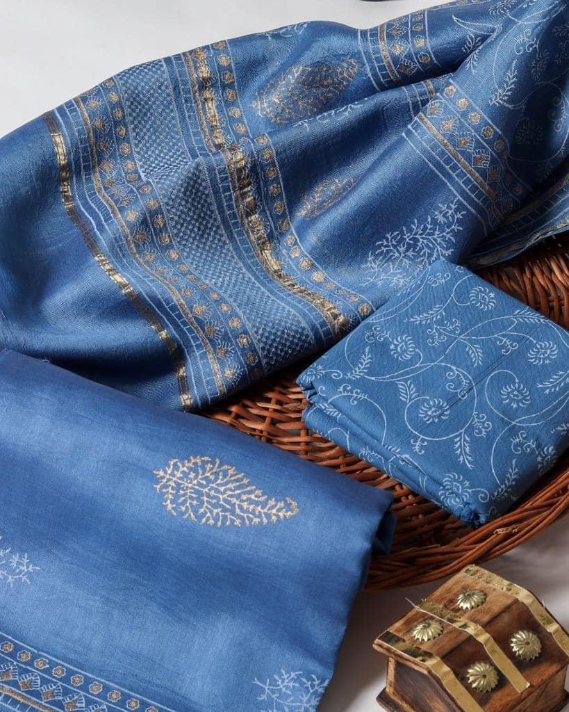Designer Buta Print Chanderi Silk Suit set (CHA315) view 4
