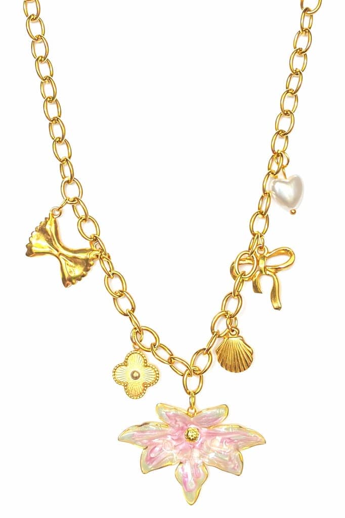 Anti Tarnish Stainless Steel Floral Charm Necklace