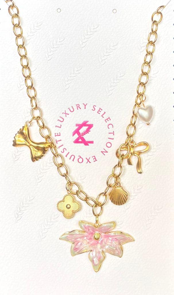 Anti Tarnish Stainless Steel Floral Charm Necklace view 3