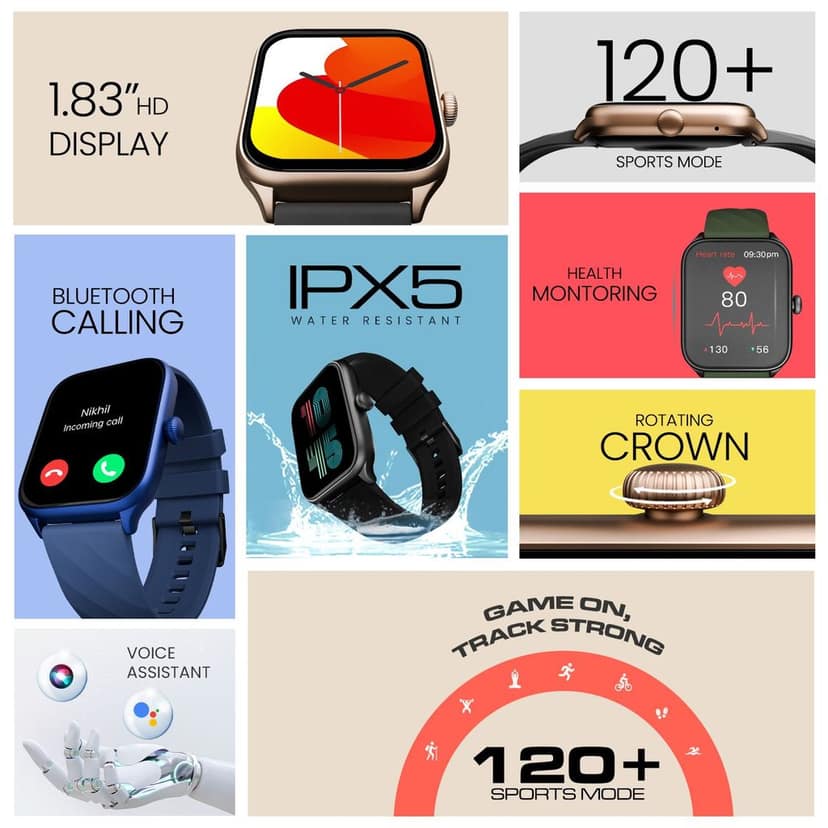 CELLECOR E1 Flex 1.83" (46.48mm) HD Display Smart Watch, 500 Nits, 60Hz Refresh Rate, Bluetooth Calling, AI generated Watch Faces, 100+ Sports Modes, Health Suite, Voice Assistance (Gold Pink) view 3