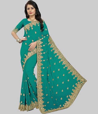 Om Shantam Sarees Georgette Embellished Saree With Unstitched Blouse Piece ( Pink )
