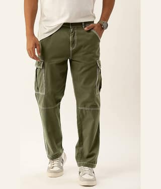 Bene Kleed Men Relaxed Mid-Rise Pure Cotton Cargos With Contrast Stitch