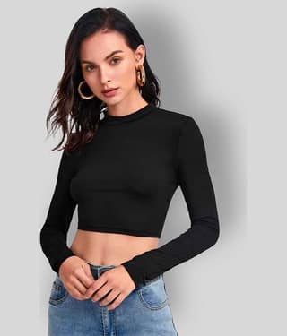 Dream Beauty Fashion Women's Polyester Crop Top ( Black )