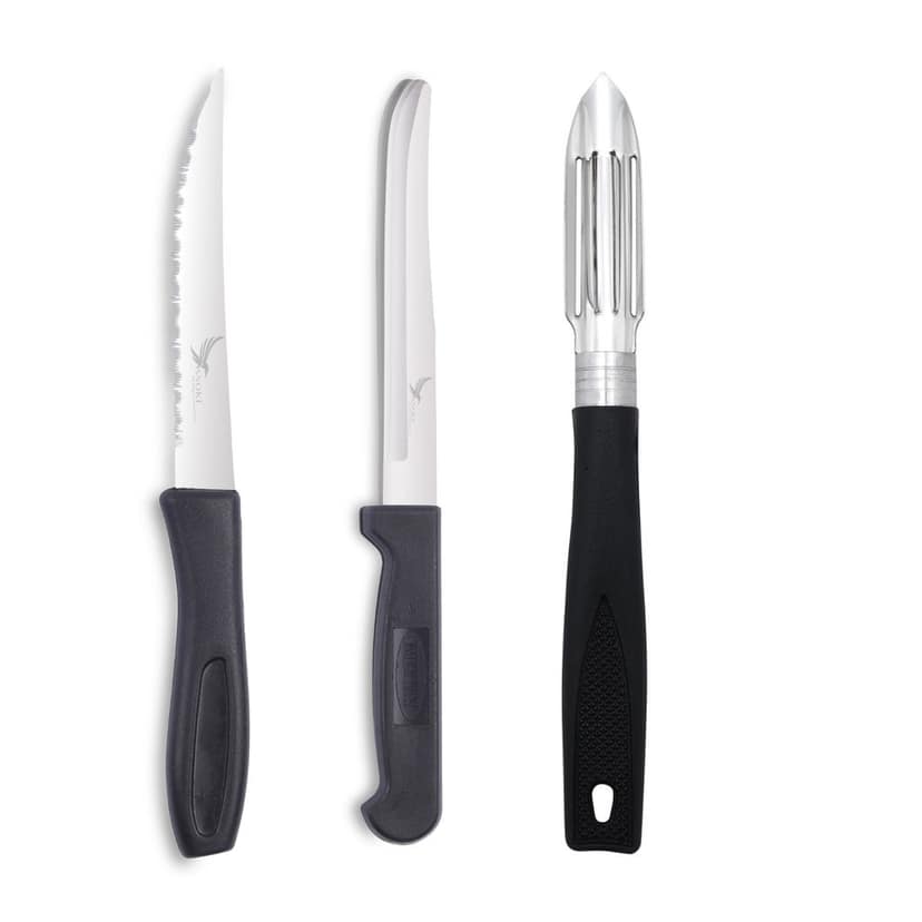 SNOKE® knife Peeler set for kitchen use , cutting and peeling vegetables and fruits , stainless steel , pack of 3 , silver color blade with strong plastic handle.