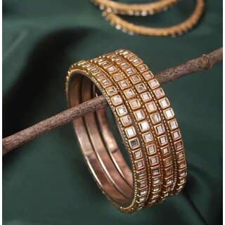 4pc Antique Gold Plated Kundan Bangle Set 2.8 inch