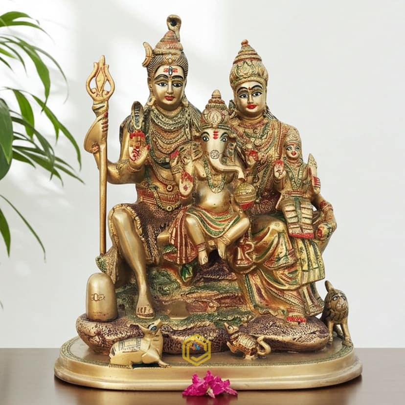 Brass Shiv Parivaar Idol - Traditional Shiva Family Murti, Height : 13 Inch (BSMAS419)