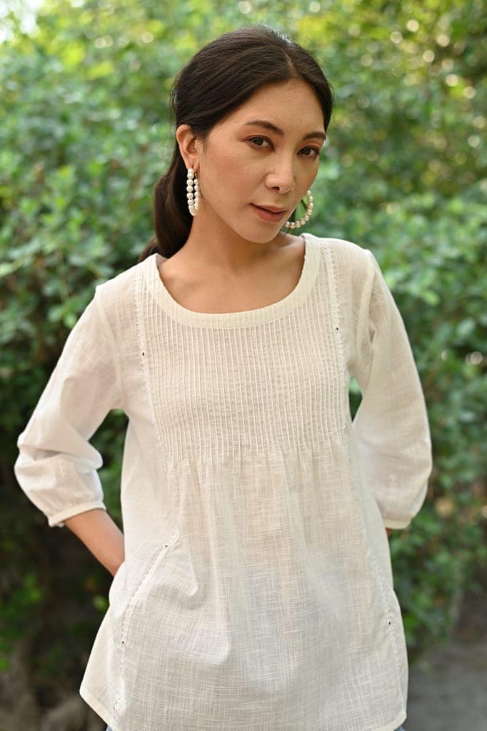 Jasmine Sindhi Hand Embroidered Round Neck Cotton Top view 5