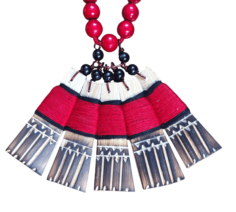 Tribal Wooden Beaded Necklace and Earring Set for Women view 2