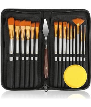 THR3E STROKES 18 Pack Oil Paint Brushes Sets Professional Artist Acrylic Brush Kits for Canvas Painting Ceramic, 15 Sizes Brush 1 Standing Organizer 1 Mixing Knife 1 Watercolor Sponge (Gray)