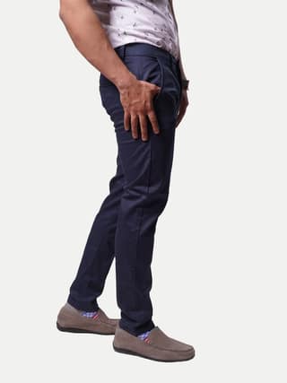 Mens Blue Solid Chinos Trousers