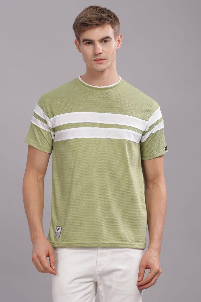 Men Striped Round Neck Polyester Grey T-Shirt