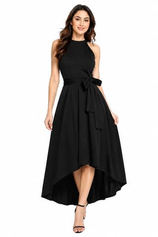 LICOLA Women & Girls Halter Neck High Low Maxi Dress with Waist Tie | Stylish One Piece Long Gown for Women | Sleeveless Western Dress for Women Party Wear & Casual