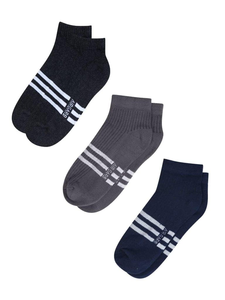 AirGarb Stylish Striped Low Ankle Cotton Socks for Men and Women: Comfortable Cushioning & Breathable Design (Pack of 3) - Multi
