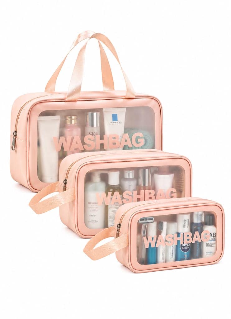 Generic Pink Translucent Travel Toiletry Washbag Organizer (Set of 3)