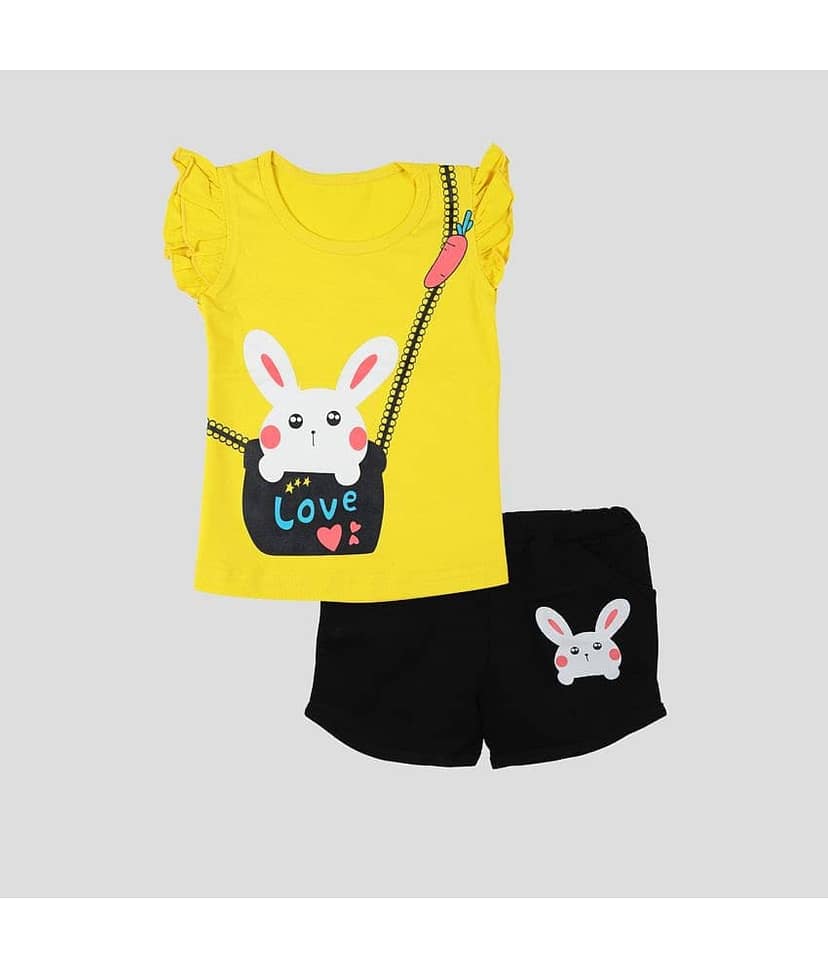 CATCUB Pack of 1 Baby Girls Cotton Top & Shorts ( Yellow )