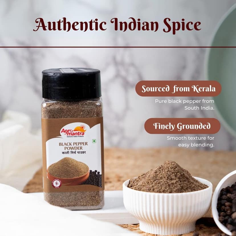 Agro Mantra Aromatic Black Pepper Powder | Sourced from Kerala | Finely Ground for Seamless Blending | Perfect for Curries, Soups, Marinades & Seasoning | Preservative-Safe view 2