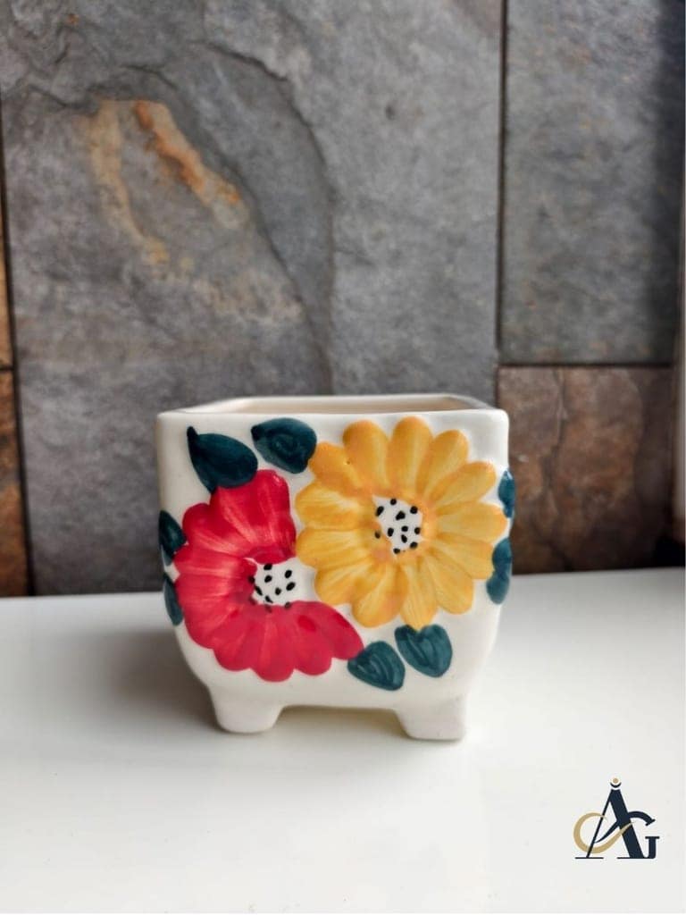 AG Elements Hand-Painted Ceramic Flower Planter Pot with Drainage Hole (pack of 2) view 2